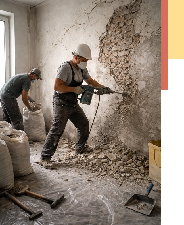 Демонтаж штукатурки со стен в Алапаевске от 7708 руб/м² — быстро и недорого | ОТДЕЛОЧНИК-Лпв