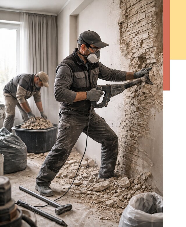 Демонтаж декоративного камня в Алапаевске от 1552 руб/м² — быстро и недорого | ОТДЕЛОЧНИК-Лпв