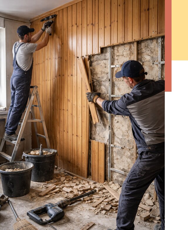 Демонтаж вагонки со стен в Алапаевске от 1552 руб. — снятие, удаление, срочно | ОТДЕЛОЧНИК-Лпв