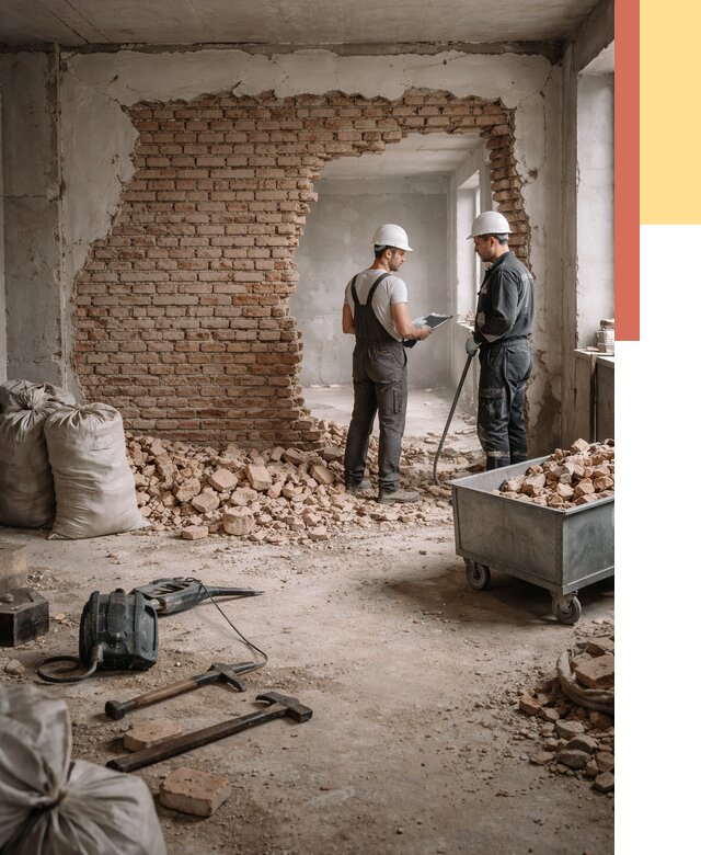 Демонтаж кирпичных стен в Алапаевске от 4496 руб. — быстро, недорого, под ключ | ОТДЕЛОЧНИК-Лпв