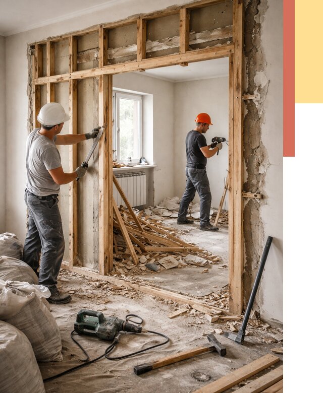 Демонтаж деревянных перегородок в Алапаевске от 3426 руб. — быстро и недорого | ОТДЕЛОЧНИК-Лпв