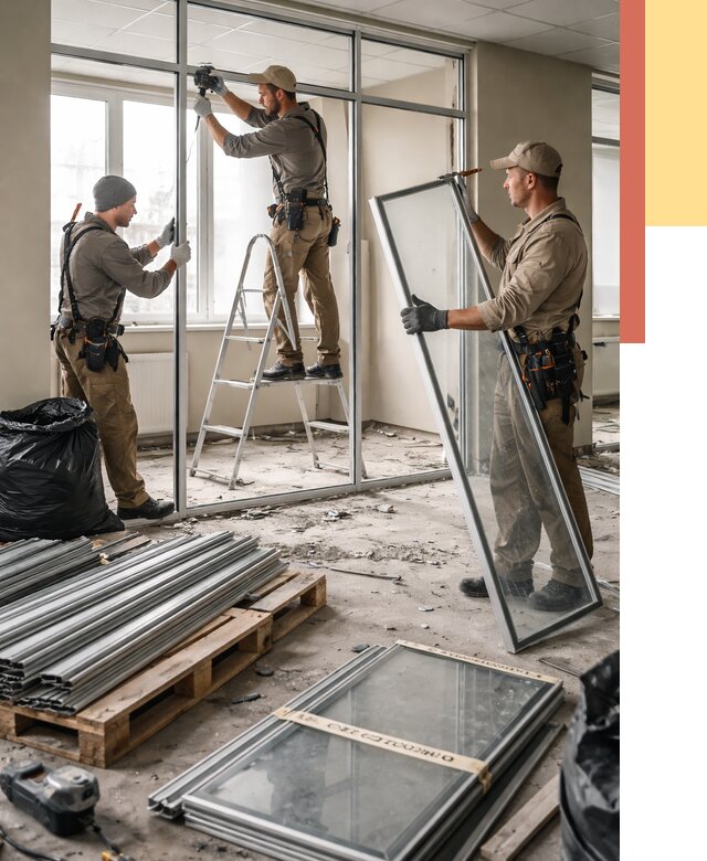 Демонтаж алюминиевых перегородок в Алапаевске от 4496 руб. — быстро и недорого | ОТДЕЛОЧНИК-Лпв