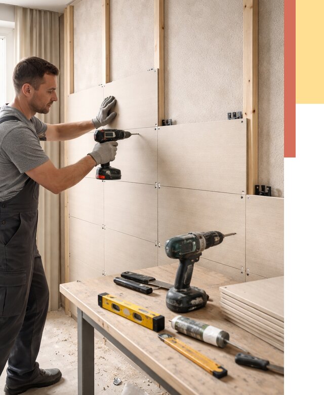 Монтаж МДФ панелей на стены в Алапаевске от 1338 руб. под ключ | ОТДЕЛОЧНИК-Лпв