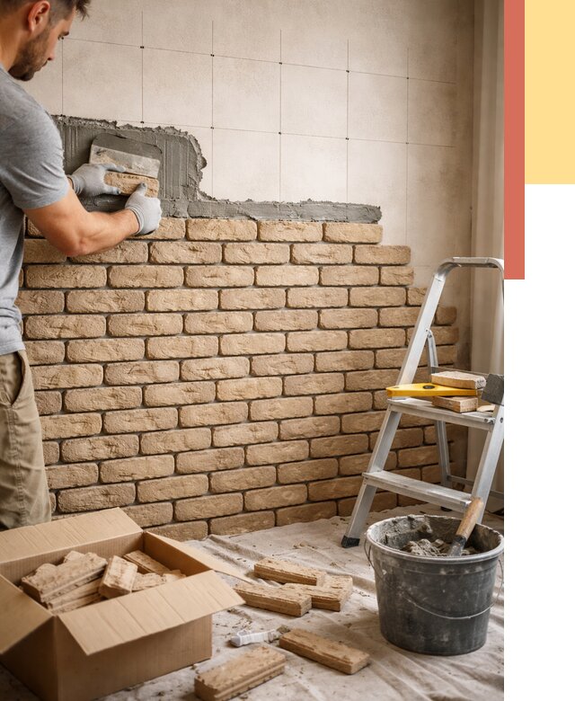 Монтаж декоративного кирпича в Алапаевске от 3426 руб./м² — быстро и недорого | ОТДЕЛОЧНИК-Лпв