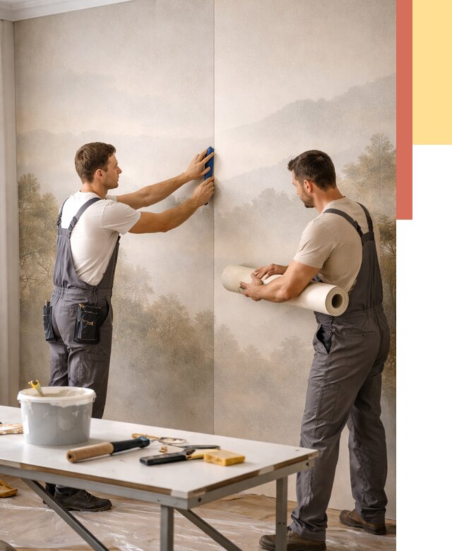 Поклейка фотообоев в Алапаевске от 9099 руб/м² — быстро и недорого | ОТДЕЛОЧНИК-Лпв