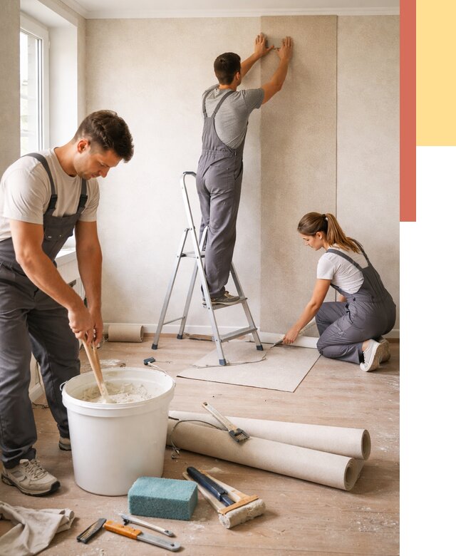 Оклейка стен обоями в Алапаевске от 3747 руб/м2 — быстро и недорого | ОТДЕЛОЧНИК-Лпв