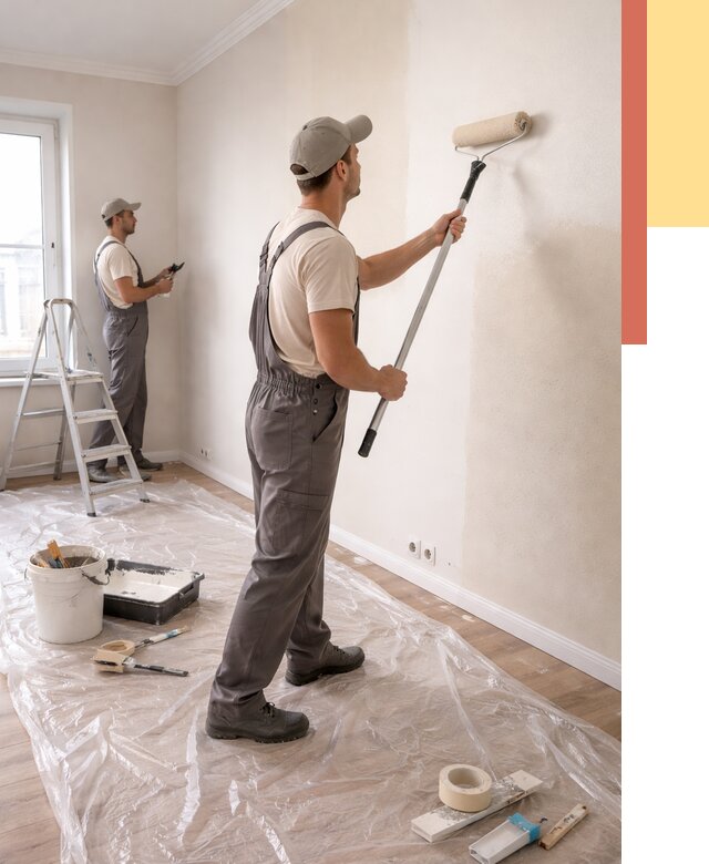 Покраска стен акриловой краской в Алапаевске от 3747 руб./м² — быстро и недорого | ОТДЕЛОЧНИК-Лпв