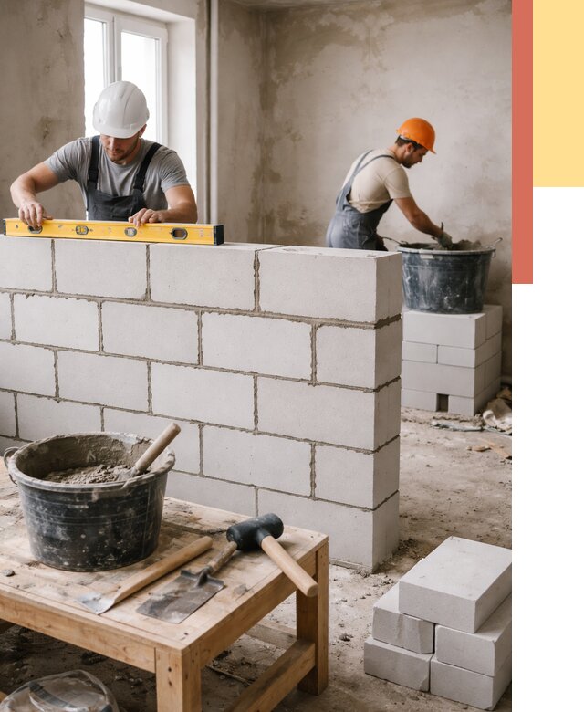 Кладка перегородок из газобетона в Алапаевске от 3426 руб. под ключ | ОТДЕЛОЧНИК-Лпв