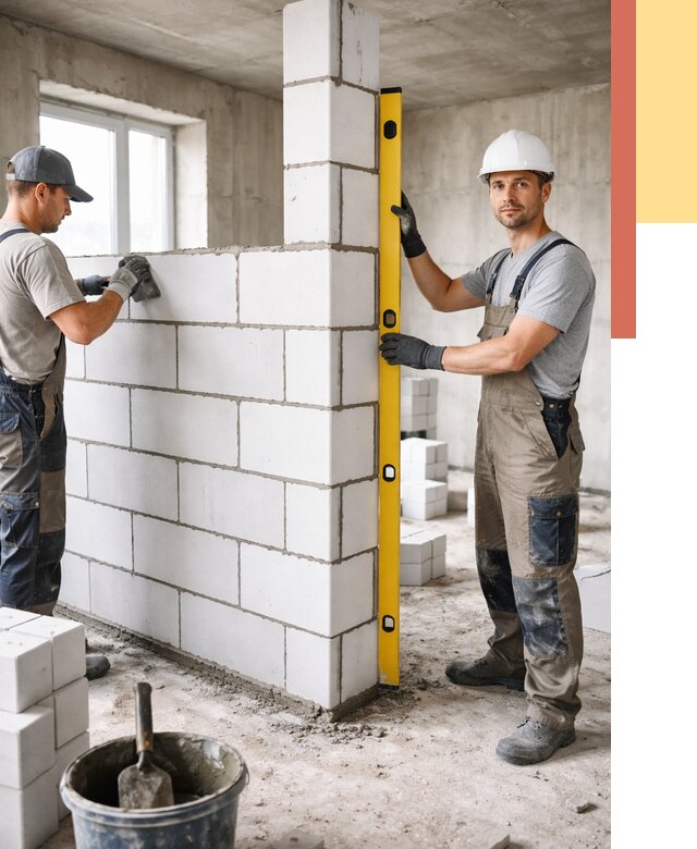 Кладка перегородок из пеноблока в Алапаевске от 1927 руб. под ключ | ОТДЕЛОЧНИК-Лпв