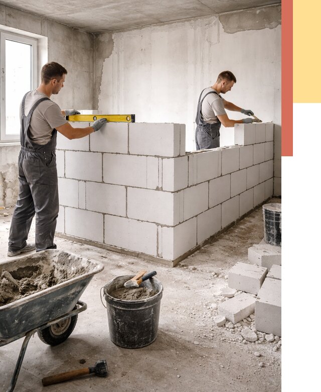 Кладка перегородок из ПГП в Алапаевске от 2676 руб./м2 — монтаж и возведение под ключ | ОТДЕЛОЧНИК-Лпв