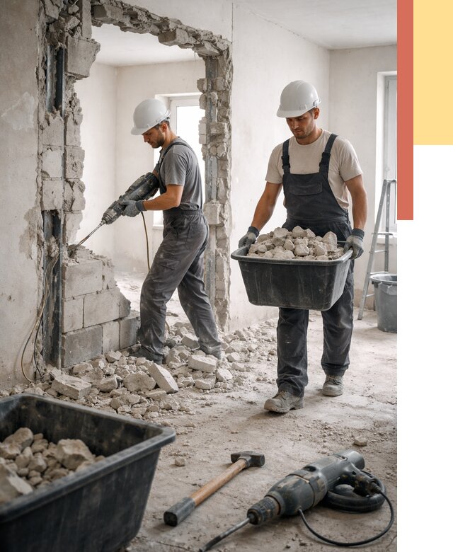 Демонтаж блоковых перегородок в Алапаевске от 4014 руб. — быстро и недорого | ОТДЕЛОЧНИК-Лпв