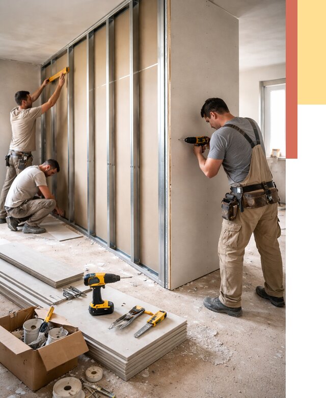 Монтаж однослойной перегородки из гипсокартона в Алапаевске от 696 руб. | ОТДЕЛОЧНИК-Лпв