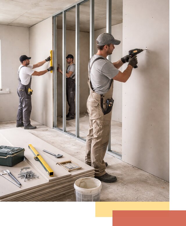 Однослойная перегородка из гипсокартона в Алапаевске под ключ, монтаж и отделка