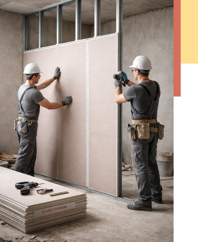 Перегородка из огнестойкого гипсокартона в Алапаевске от 1980 руб. под ключ | ОТДЕЛОЧНИК-Лпв