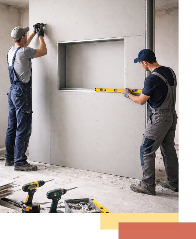 Перегородка из гипсокартона с нишей под декор в Алапаевске