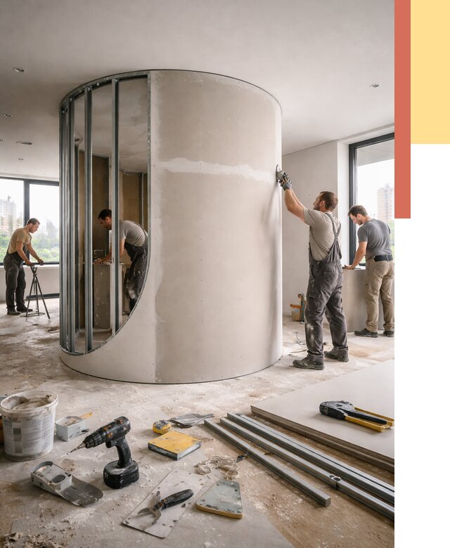 Радиусная перегородка из гипсокартона в Алапаевске от 3104 руб. под ключ | ОТДЕЛОЧНИК-Лпв