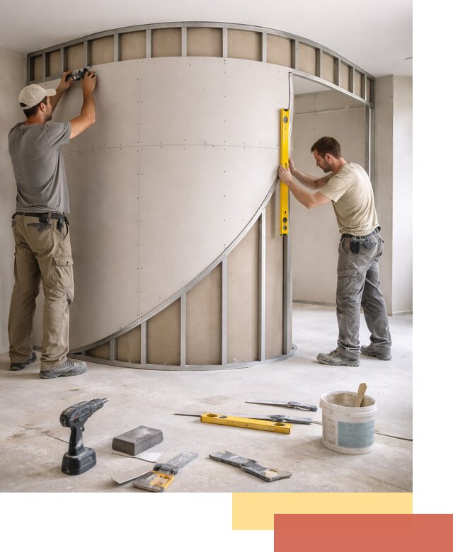 Радиусная перегородка из гипсокартона в Алапаевске под ключ