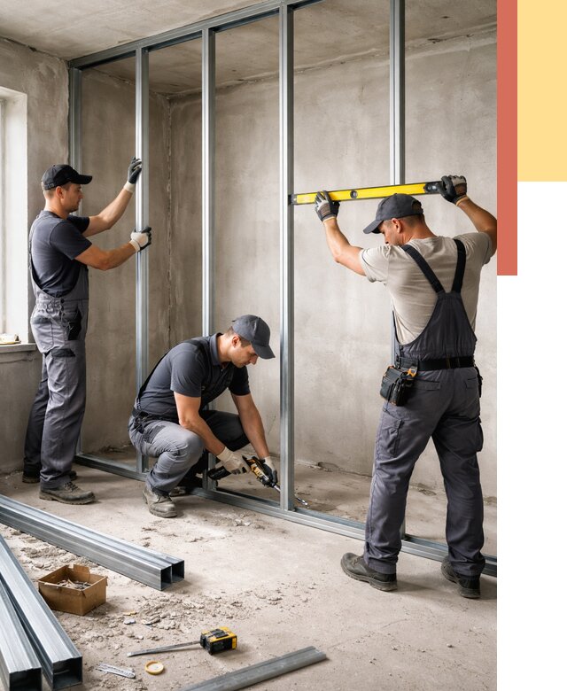 Монтаж каркаса перегородки из профиля в Алапаевске от 803 руб. | ОТДЕЛОЧНИК-Лпв