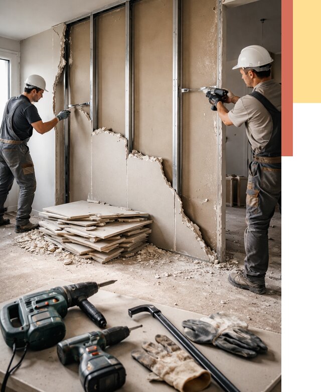 Демонтаж перегородки из гипсокартона в Алапаевске от 1285 руб. быстро и недорого | ОТДЕЛОЧНИК-Лпв