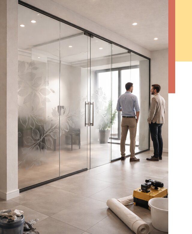 Стеклянные перегородки с рисунком в Алапаевске от 13381 руб. монтаж и нанесение | ОТДЕЛОЧНИК-Лпв