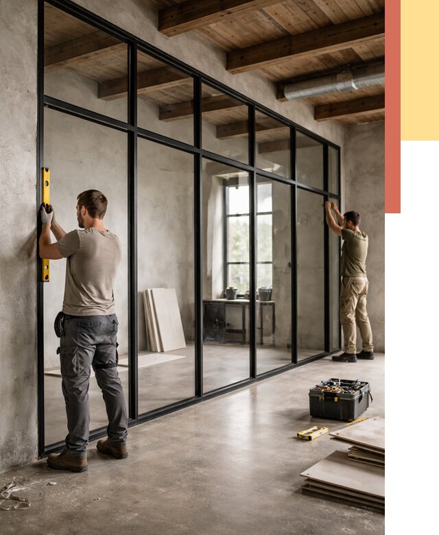 Стеклянные перегородки лофт в Алапаевске от 11240 руб. под ключ | ОТДЕЛОЧНИК-Лпв