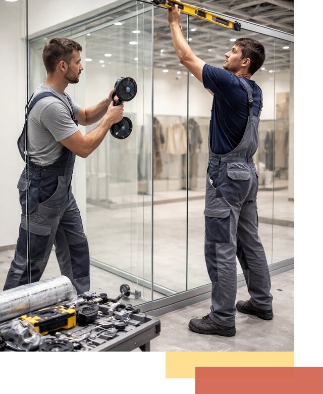 Стеклянные перегородки для магазинов в Алапаевске — монтаж и установка