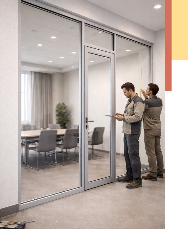 Установка и монтаж алюминиевых перегородок со стеклом в Алапаевске от 8778 руб. | ОТДЕЛОЧНИК-Лпв