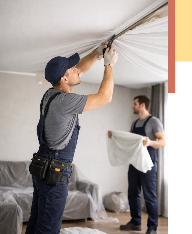 Демонтаж натяжного потолка в Алапаевске от 4817 руб. — снятие и разбор под ключ | ОТДЕЛОЧНИК-Лпв