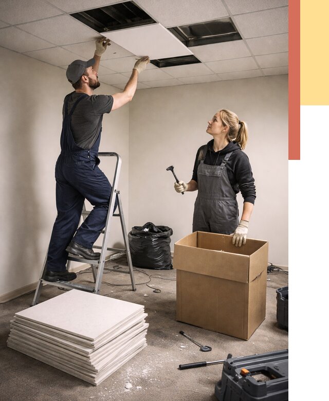 Демонтаж потолочной плитки в Алапаевске от 4817 руб. быстро и недорого | ОТДЕЛОЧНИК-Лпв