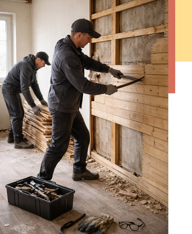 Демонтаж вагонки в Алапаевске от 4068 руб/м2 — быстро и недорого | ОТДЕЛОЧНИК-Лпв