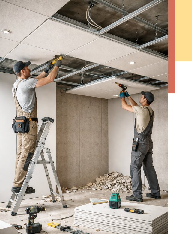 Монтаж акустического потолка в Алапаевске от 6958 руб/м2 — быстро и недорого | ОТДЕЛОЧНИК-Лпв