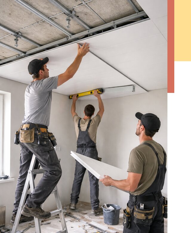 Монтаж потолка из ПВХ панелей в Алапаевске от 3747 руб./м2 — быстро и недорого | ОТДЕЛОЧНИК-Лпв