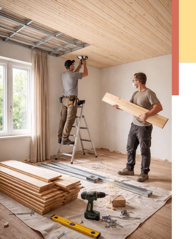 Монтаж потолка из вагонки в Алапаевске от 6958 руб. | Быстро и недорого — ОТДЕЛОЧНИК-Лпв