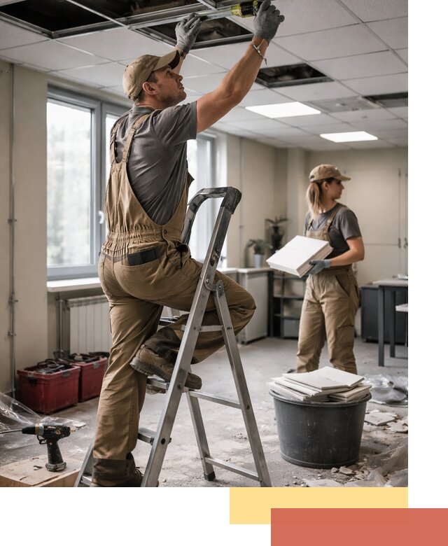 Ремонт потолка Армстронг и замена плит в Алапаевске