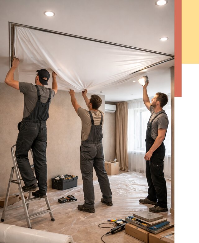 Монтаж ПВХ натяжного потолка в Алапаевске от 3747 руб. под ключ | ОТДЕЛОЧНИК-Лпв