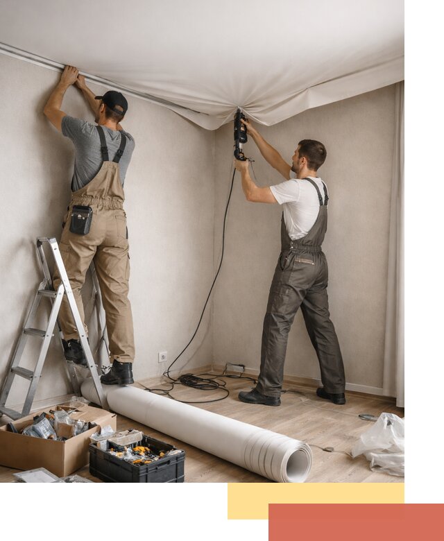 Монтаж цветного натяжного потолка в Алапаевске за один день