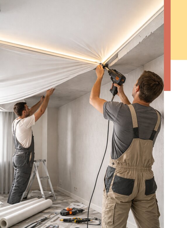 Монтаж натяжного потолка с подсветкой в Алапаевске от 1017 руб. | ОТДЕЛОЧНИК-Лпв