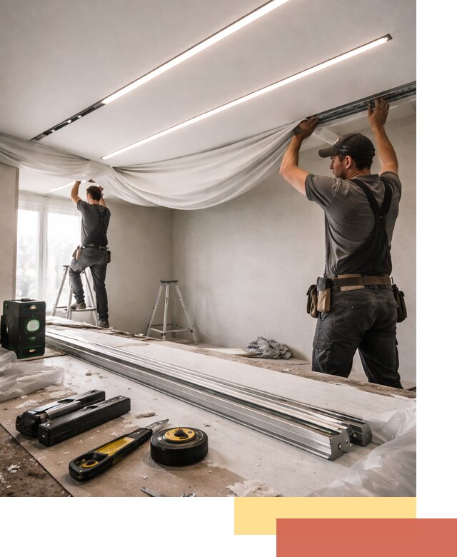 Монтаж натяжных потолков со световыми линиями в Алапаевске