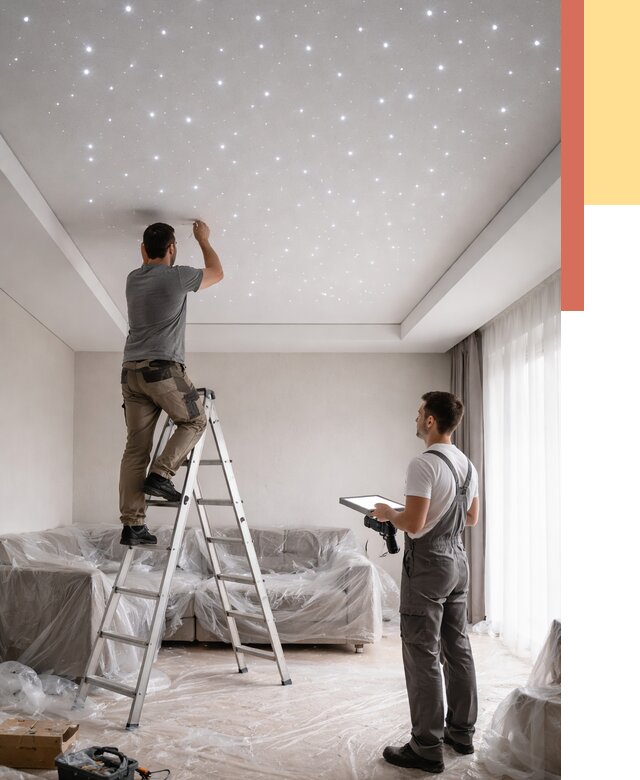 Монтаж натяжного потолка «звездное небо» в Алапаевске от 6958 руб. | ОТДЕЛОЧНИК-Лпв