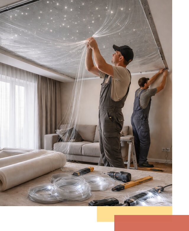 Монтаж натяжного потолка «Звездное небо» в Алапаевске