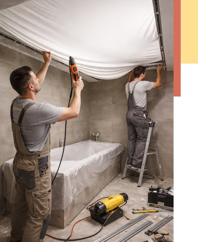 Монтаж натяжного потолка в ванной в Алапаевске от 1285 руб. под ключ | ОТДЕЛОЧНИК-Лпв