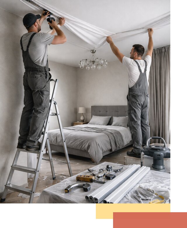 Монтаж натяжного потолка в спальне в Алапаевске