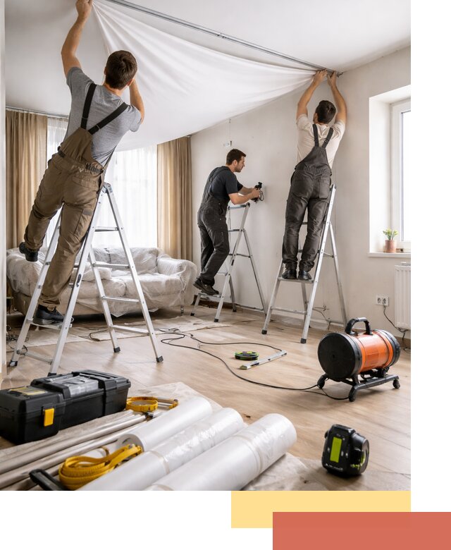 Монтаж натяжного потолка в гостиной в Алапаевске