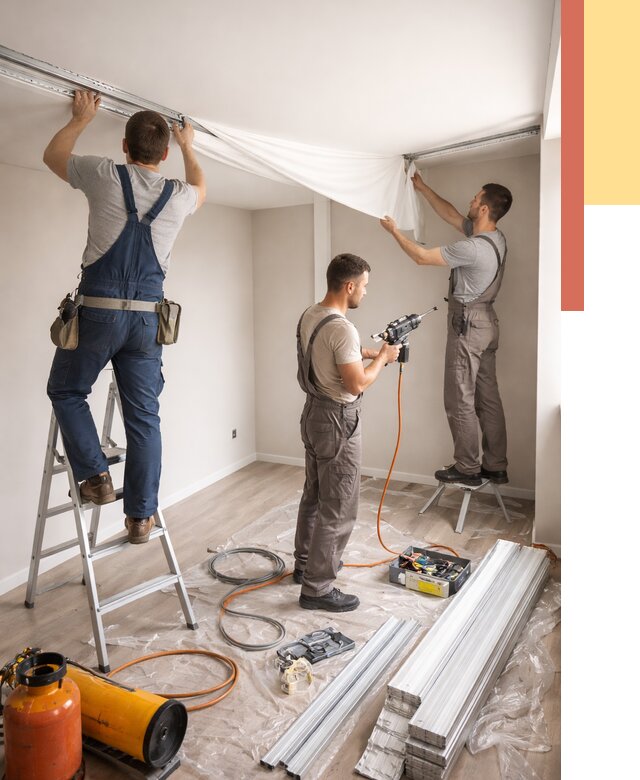 Монтаж натяжного потолка в студии в Алапаевске от 5888 руб. — быстро и недорого | ОТДЕЛОЧНИК-Лпв