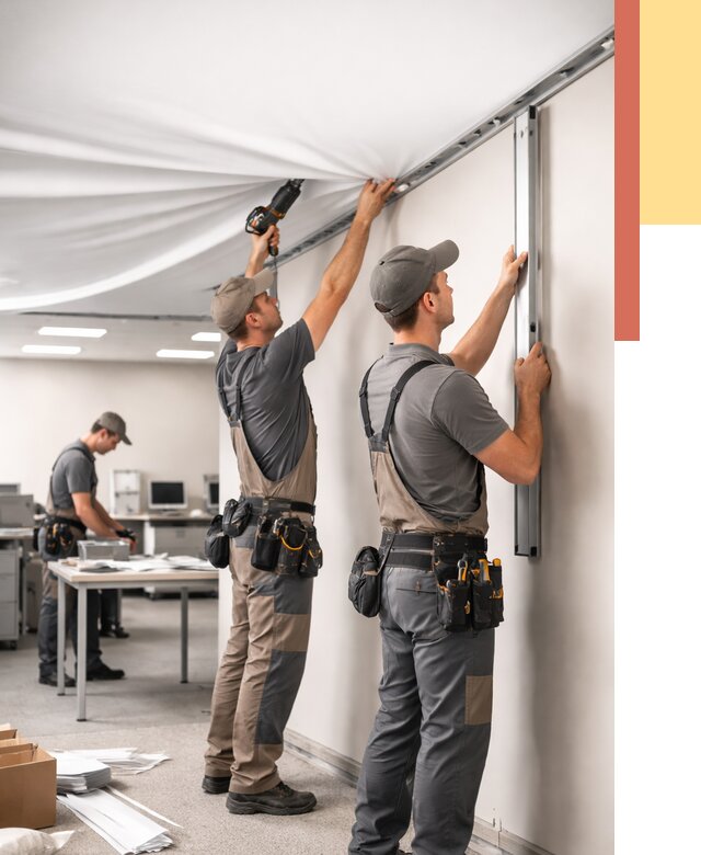 Монтаж натяжного потолка в офисе в Алапаевске от 482 руб/м² — быстро и недорого | ОТДЕЛОЧНИК-Лпв