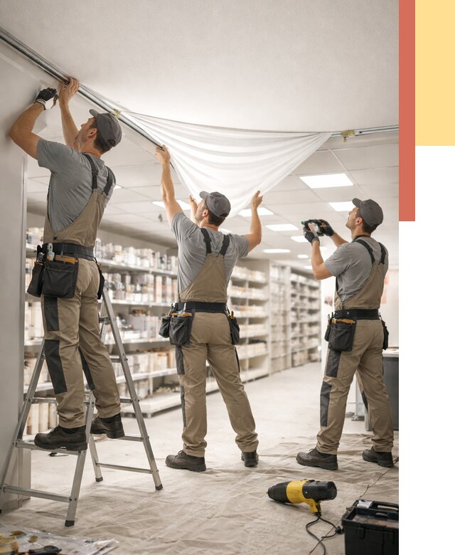 Монтаж натяжного потолка в магазине в Алапаевске от 4817 руб. быстро и недорого | ОТДЕЛОЧНИК-Лпв