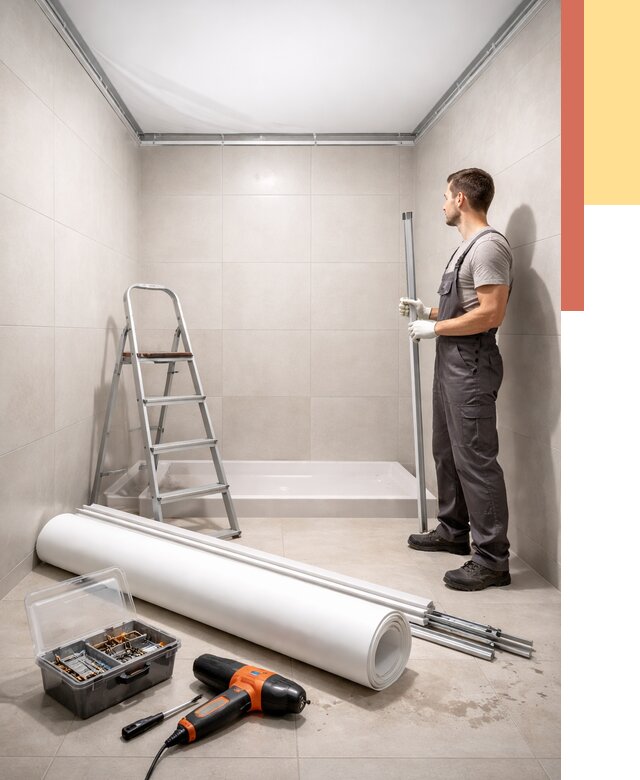 Монтаж натяжного потолка в санузле в Алапаевске от 1980 руб. — ОТДЕЛОЧНИК-Лпв