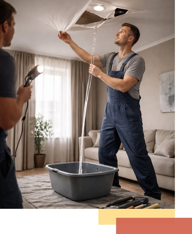 Слив воды с натяжного потолка в Алапаевске быстро и аккуратно