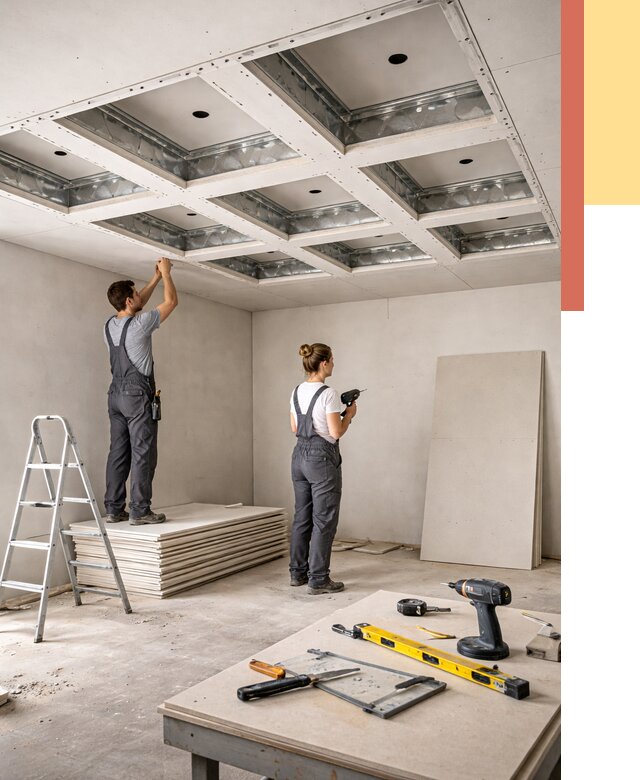 Кессонный потолок из гипсокартона в Алапаевске от 1980 руб. — монтаж и под ключ | ОТДЕЛОЧНИК-Лпв