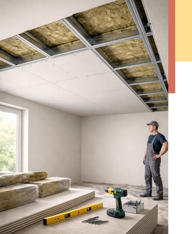 Звукоизоляция потолка ГКЛ в Алапаевске от 1017 руб. — монтаж под ключ | ОТДЕЛОЧНИК-Лпв